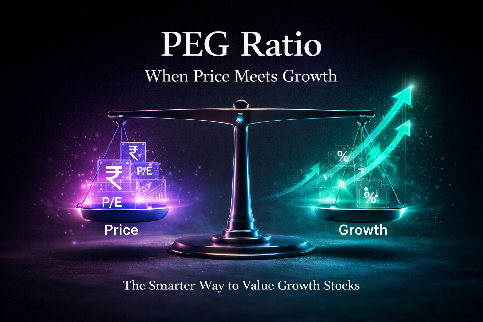 PEG Ratio explained with stock market growth valuation, earnings growth analysis and fundamental investing concept