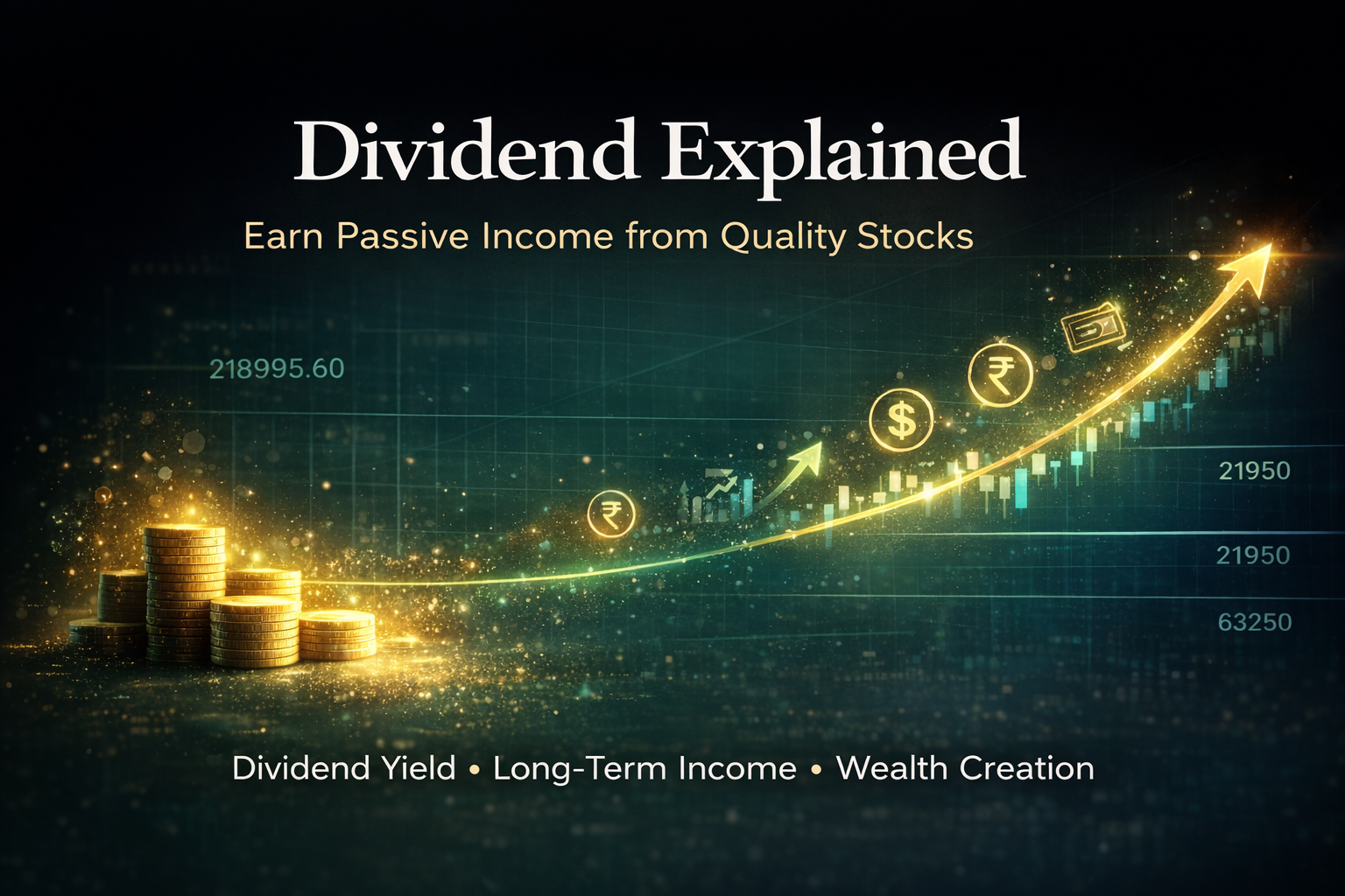 Dividend investing explained showing passive income from stocks, dividend yield and long-term wealth creation