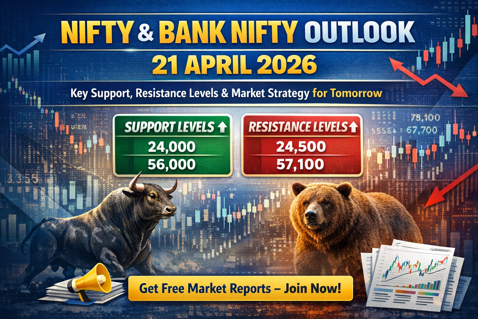 Nifty and Bank Nifty outlook for 21 April 2026 showing key support and resistance levels with market analysis and trading strategy